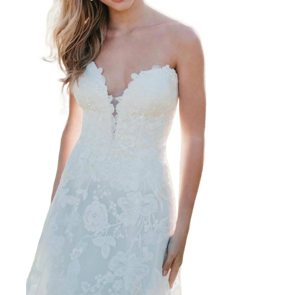 NEW ALLURE BRIDALS strapless a-line wedding gown with floral appliques in desert - Picture 4 of 4